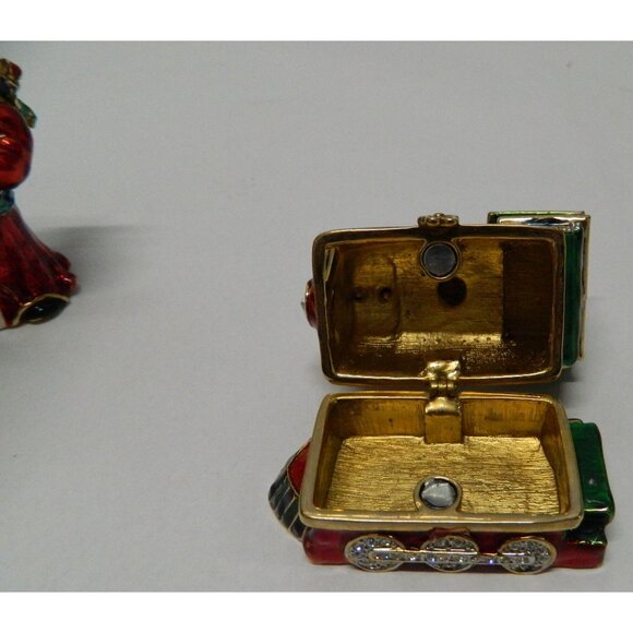 Santa Claus & Train Figurine Hinged Trinket Boxes Enamel Rhinestone Accents - Picture 11 of 15